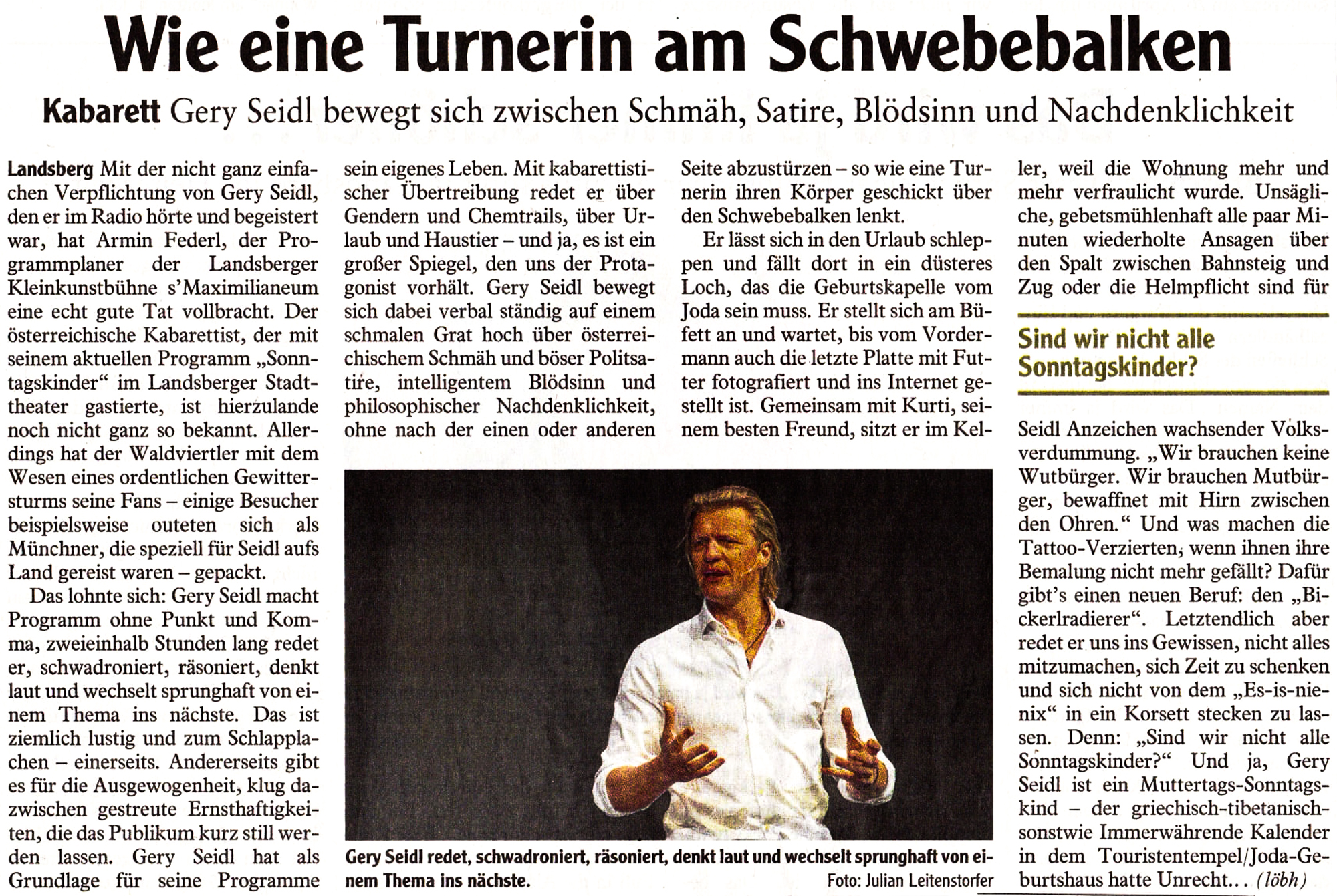 Bild der Kritik aus dem Landsberger Tagblatt vom 11.04.2018