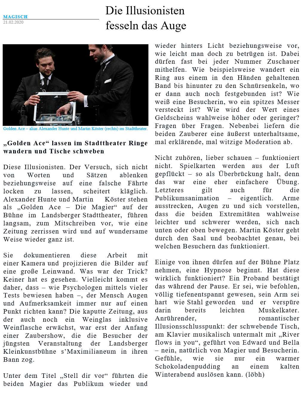 Bild der Kritik aus dem Landsberger Tagblatt vom 21.02.2020